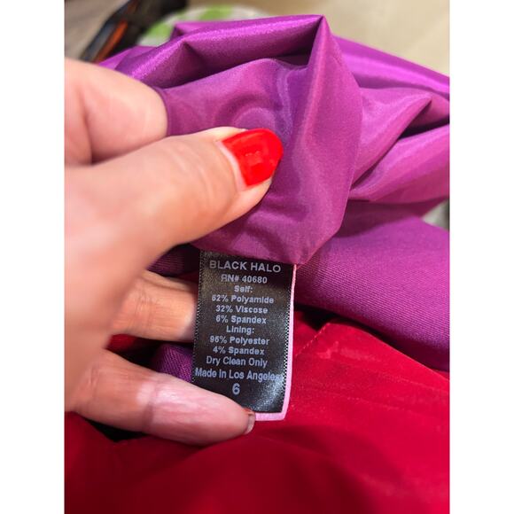 Black Halo dress red and purple with belt size 6Jackie-O asymmetric neck - Picture 11 of 11